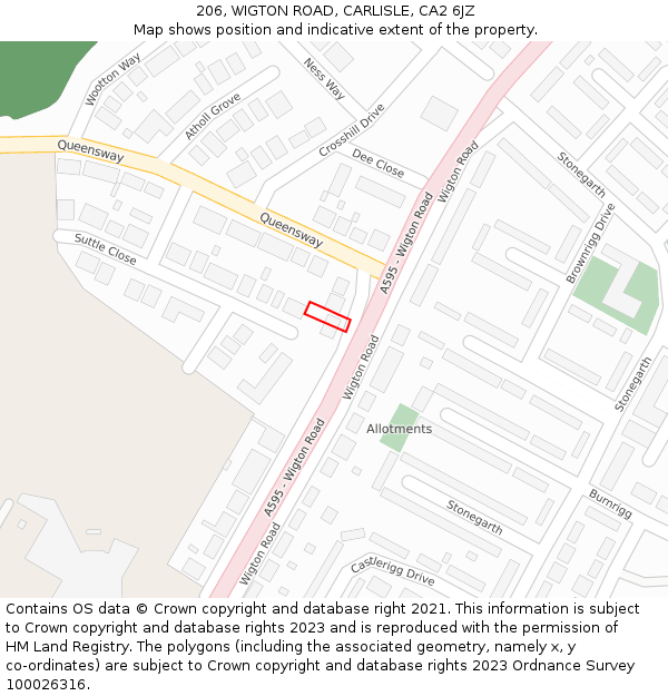 206, WIGTON ROAD, CARLISLE, CA2 6JZ: Location map and indicative extent of plot