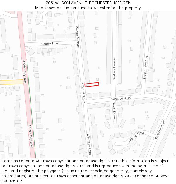 206, WILSON AVENUE, ROCHESTER, ME1 2SN: Location map and indicative extent of plot