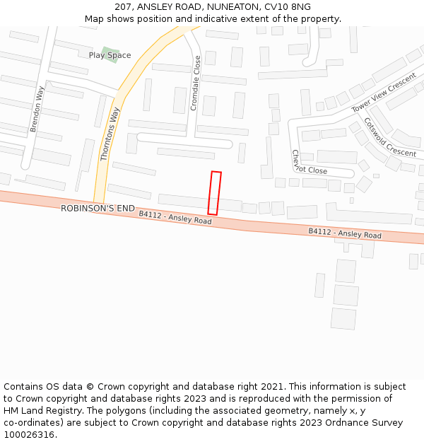 207, ANSLEY ROAD, NUNEATON, CV10 8NG: Location map and indicative extent of plot