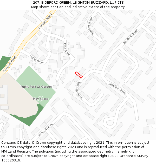 207, BIDEFORD GREEN, LEIGHTON BUZZARD, LU7 2TS: Location map and indicative extent of plot