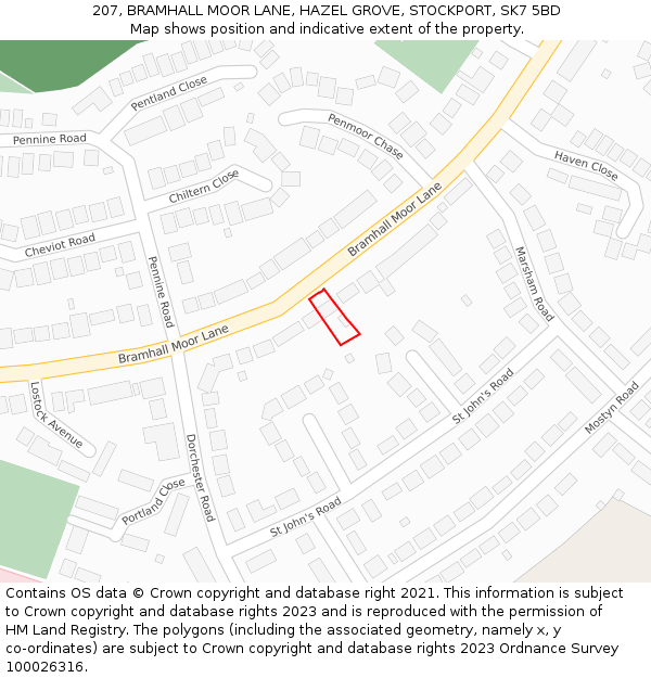 207, BRAMHALL MOOR LANE, HAZEL GROVE, STOCKPORT, SK7 5BD: Location map and indicative extent of plot