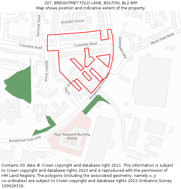 207, BREIGHTMET FOLD LANE, BOLTON, BL2 6PP: Location map and indicative extent of plot