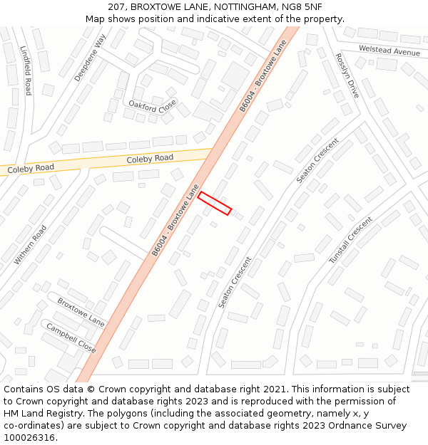 207, BROXTOWE LANE, NOTTINGHAM, NG8 5NF: Location map and indicative extent of plot