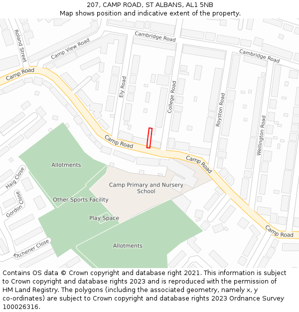 207, CAMP ROAD, ST ALBANS, AL1 5NB: Location map and indicative extent of plot