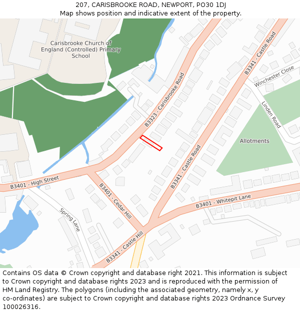 207, CARISBROOKE ROAD, NEWPORT, PO30 1DJ: Location map and indicative extent of plot