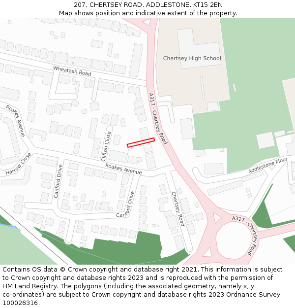 207, CHERTSEY ROAD, ADDLESTONE, KT15 2EN: Location map and indicative extent of plot