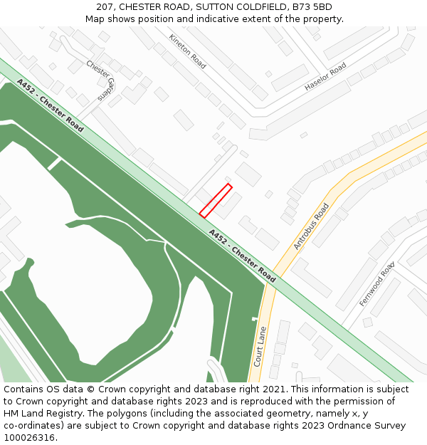 207, CHESTER ROAD, SUTTON COLDFIELD, B73 5BD: Location map and indicative extent of plot