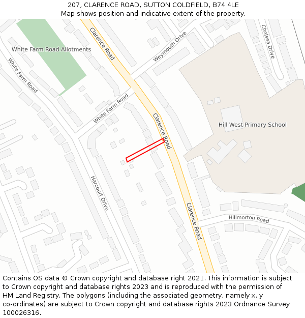 207, CLARENCE ROAD, SUTTON COLDFIELD, B74 4LE: Location map and indicative extent of plot