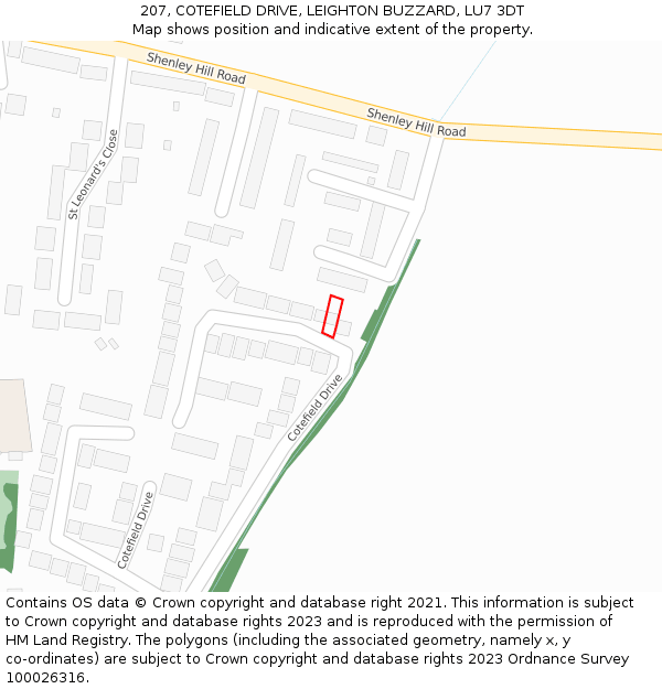 207, COTEFIELD DRIVE, LEIGHTON BUZZARD, LU7 3DT: Location map and indicative extent of plot