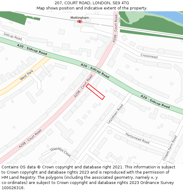 207, COURT ROAD, LONDON, SE9 4TG: Location map and indicative extent of plot