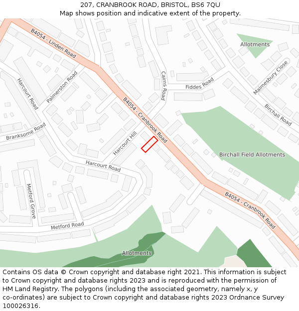 207, CRANBROOK ROAD, BRISTOL, BS6 7QU: Location map and indicative extent of plot