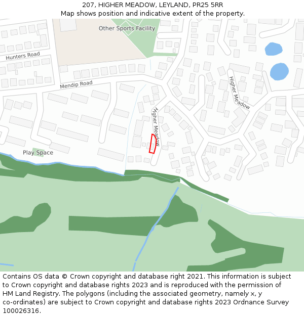 207, HIGHER MEADOW, LEYLAND, PR25 5RR: Location map and indicative extent of plot