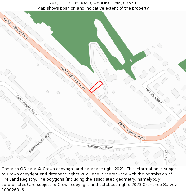 207, HILLBURY ROAD, WARLINGHAM, CR6 9TJ: Location map and indicative extent of plot