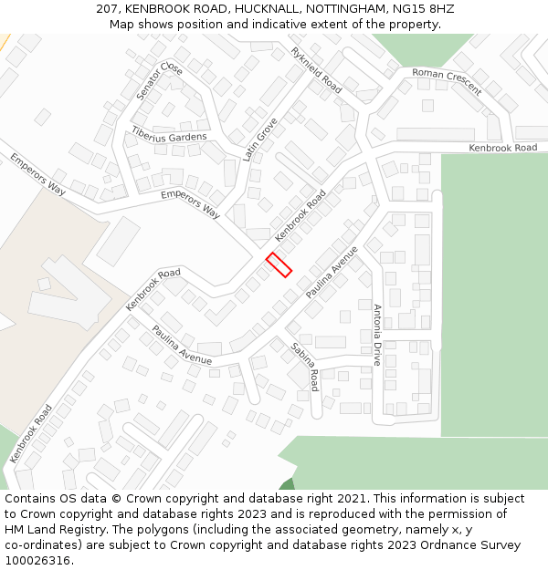 207, KENBROOK ROAD, HUCKNALL, NOTTINGHAM, NG15 8HZ: Location map and indicative extent of plot