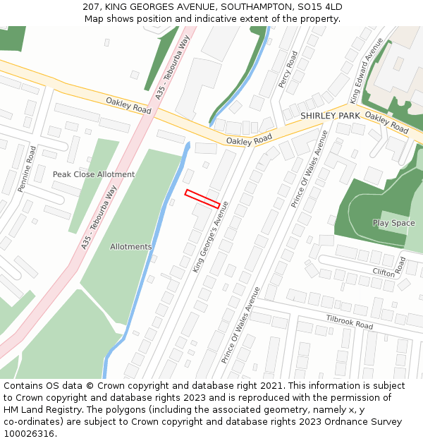 207, KING GEORGES AVENUE, SOUTHAMPTON, SO15 4LD: Location map and indicative extent of plot