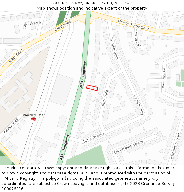 207, KINGSWAY, MANCHESTER, M19 2WB: Location map and indicative extent of plot