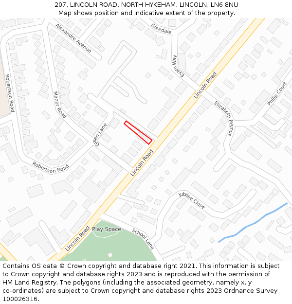 207, LINCOLN ROAD, NORTH HYKEHAM, LINCOLN, LN6 8NU: Location map and indicative extent of plot