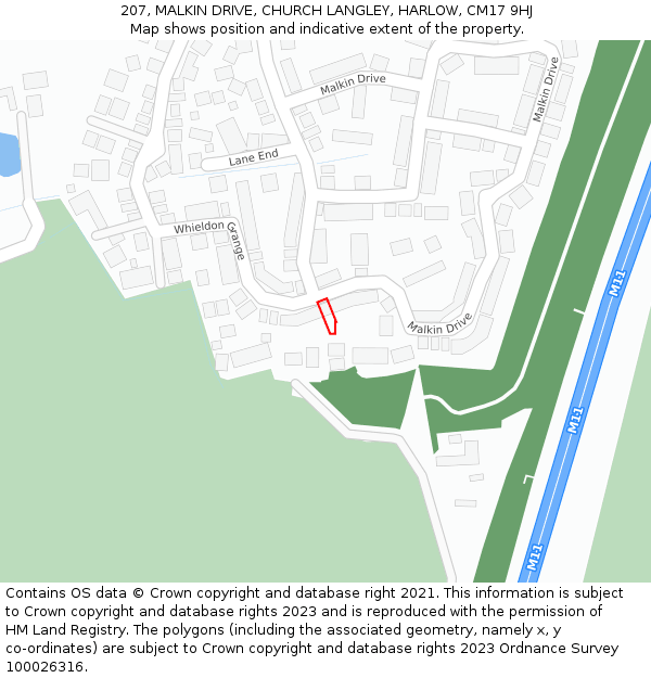 207, MALKIN DRIVE, CHURCH LANGLEY, HARLOW, CM17 9HJ: Location map and indicative extent of plot