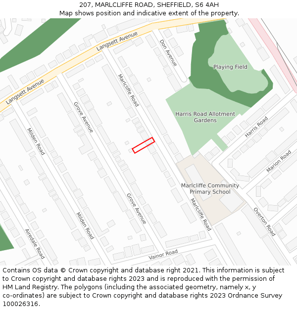 207, MARLCLIFFE ROAD, SHEFFIELD, S6 4AH: Location map and indicative extent of plot