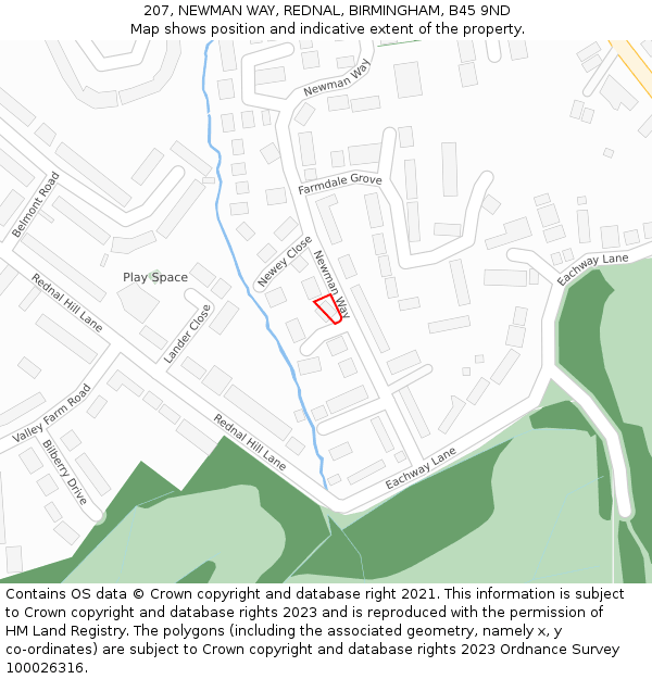 207, NEWMAN WAY, REDNAL, BIRMINGHAM, B45 9ND: Location map and indicative extent of plot