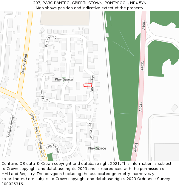 207, PARC PANTEG, GRIFFITHSTOWN, PONTYPOOL, NP4 5YN: Location map and indicative extent of plot