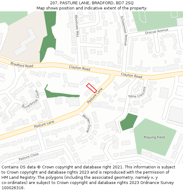 207, PASTURE LANE, BRADFORD, BD7 2SQ: Location map and indicative extent of plot