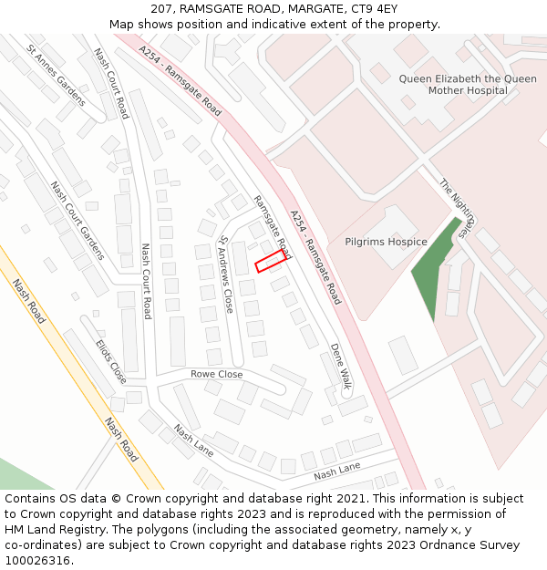 207, RAMSGATE ROAD, MARGATE, CT9 4EY: Location map and indicative extent of plot