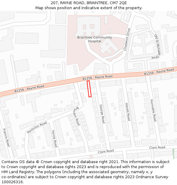 207, RAYNE ROAD, BRAINTREE, CM7 2QE: Location map and indicative extent of plot