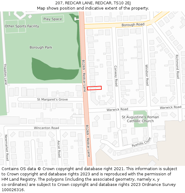 207, REDCAR LANE, REDCAR, TS10 2EJ: Location map and indicative extent of plot