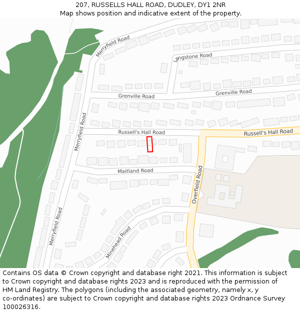 207, RUSSELLS HALL ROAD, DUDLEY, DY1 2NR: Location map and indicative extent of plot