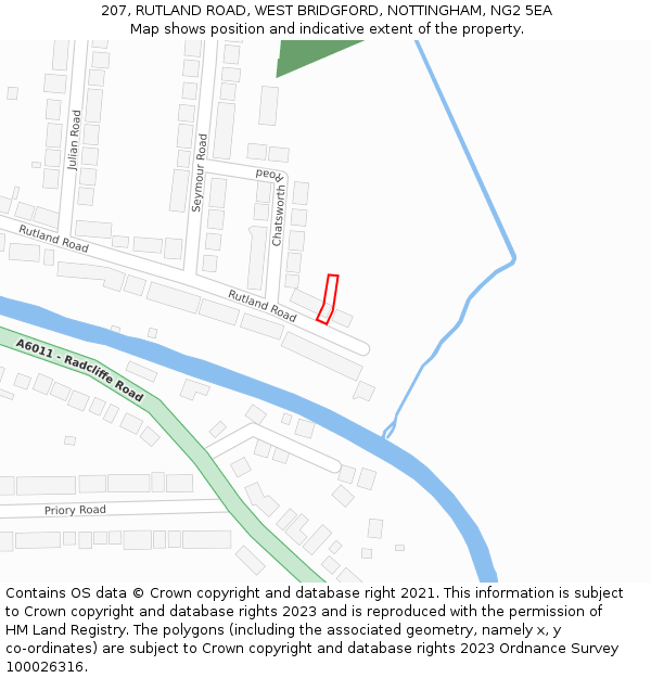 207, RUTLAND ROAD, WEST BRIDGFORD, NOTTINGHAM, NG2 5EA: Location map and indicative extent of plot