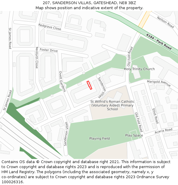 207, SANDERSON VILLAS, GATESHEAD, NE8 3BZ: Location map and indicative extent of plot