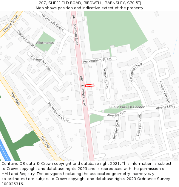 207, SHEFFIELD ROAD, BIRDWELL, BARNSLEY, S70 5TJ: Location map and indicative extent of plot