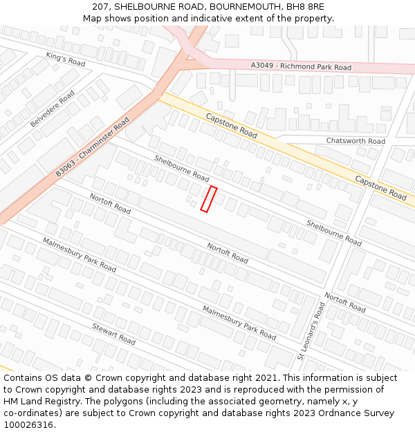 207, SHELBOURNE ROAD, BOURNEMOUTH, BH8 8RE: Location map and indicative extent of plot