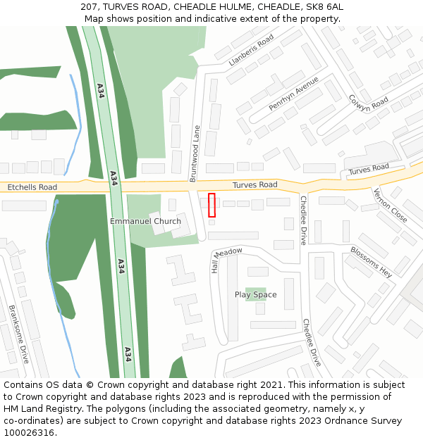 207, TURVES ROAD, CHEADLE HULME, CHEADLE, SK8 6AL: Location map and indicative extent of plot