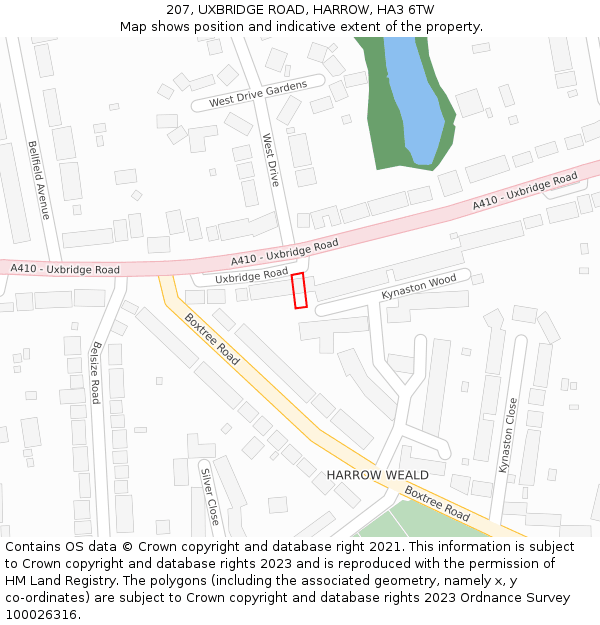 207, UXBRIDGE ROAD, HARROW, HA3 6TW: Location map and indicative extent of plot