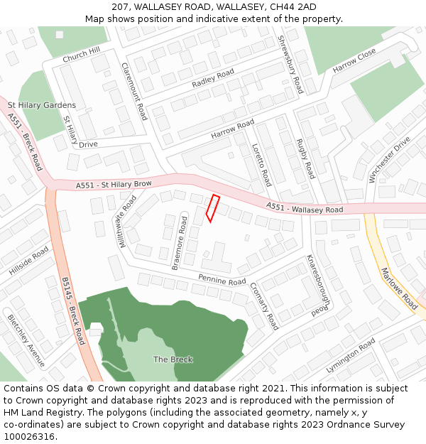 207, WALLASEY ROAD, WALLASEY, CH44 2AD: Location map and indicative extent of plot