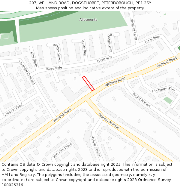 207, WELLAND ROAD, DOGSTHORPE, PETERBOROUGH, PE1 3SY: Location map and indicative extent of plot