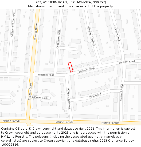 207, WESTERN ROAD, LEIGH-ON-SEA, SS9 2PQ: Location map and indicative extent of plot