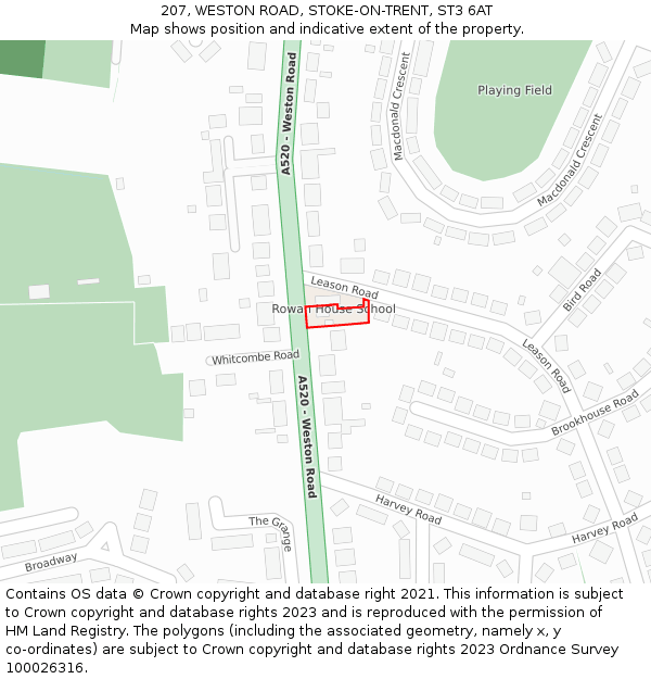 207, WESTON ROAD, STOKE-ON-TRENT, ST3 6AT: Location map and indicative extent of plot