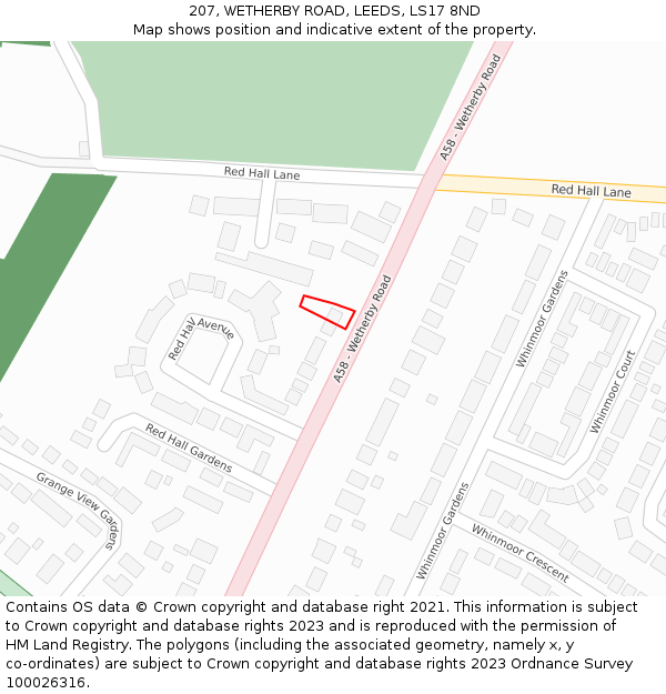 207, WETHERBY ROAD, LEEDS, LS17 8ND: Location map and indicative extent of plot