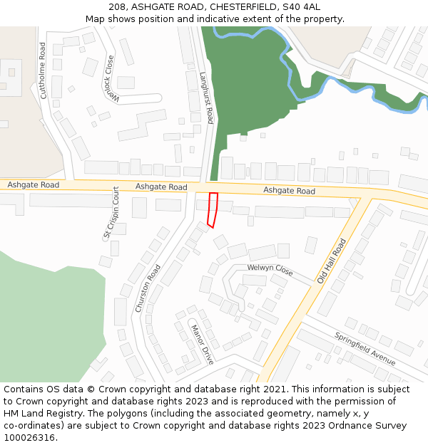 208, ASHGATE ROAD, CHESTERFIELD, S40 4AL: Location map and indicative extent of plot