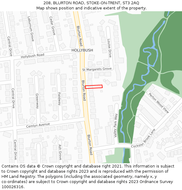 208, BLURTON ROAD, STOKE-ON-TRENT, ST3 2AQ: Location map and indicative extent of plot