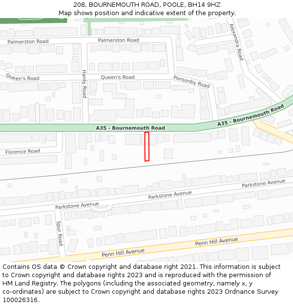 208, BOURNEMOUTH ROAD, POOLE, BH14 9HZ: Location map and indicative extent of plot