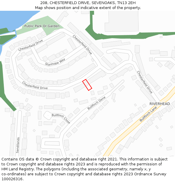 208, CHESTERFIELD DRIVE, SEVENOAKS, TN13 2EH: Location map and indicative extent of plot