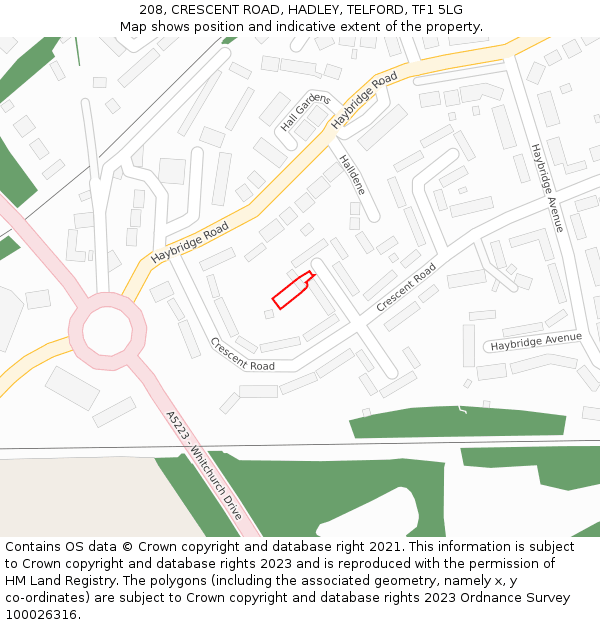 208, CRESCENT ROAD, HADLEY, TELFORD, TF1 5LG: Location map and indicative extent of plot