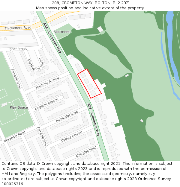 208, CROMPTON WAY, BOLTON, BL2 2RZ: Location map and indicative extent of plot