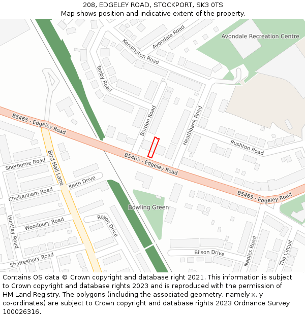 208, EDGELEY ROAD, STOCKPORT, SK3 0TS: Location map and indicative extent of plot