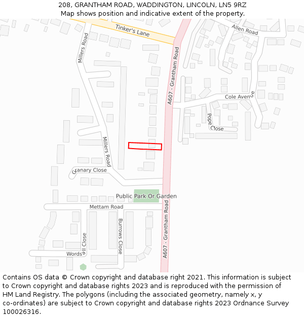 208, GRANTHAM ROAD, WADDINGTON, LINCOLN, LN5 9RZ: Location map and indicative extent of plot