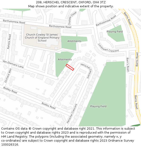 208, HERSCHEL CRESCENT, OXFORD, OX4 3TZ: Location map and indicative extent of plot